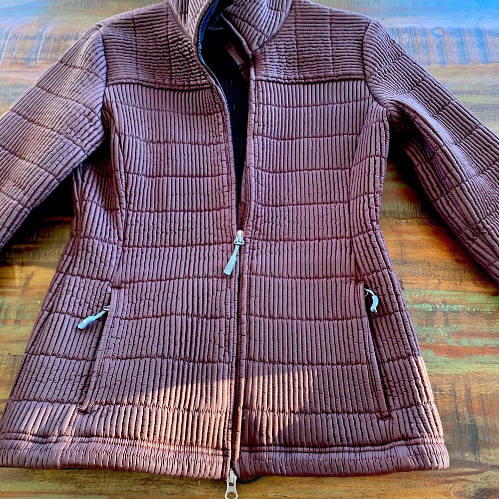 Athleta Coat Women’s Medium Stretch Ribbing 2 Way Full Zip Out/In  Pockets